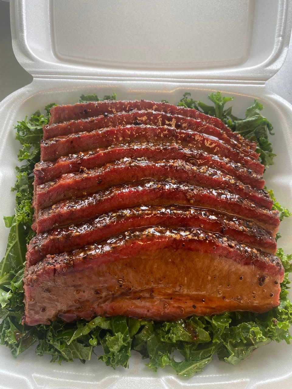 Sliced brisket fresh off the pit